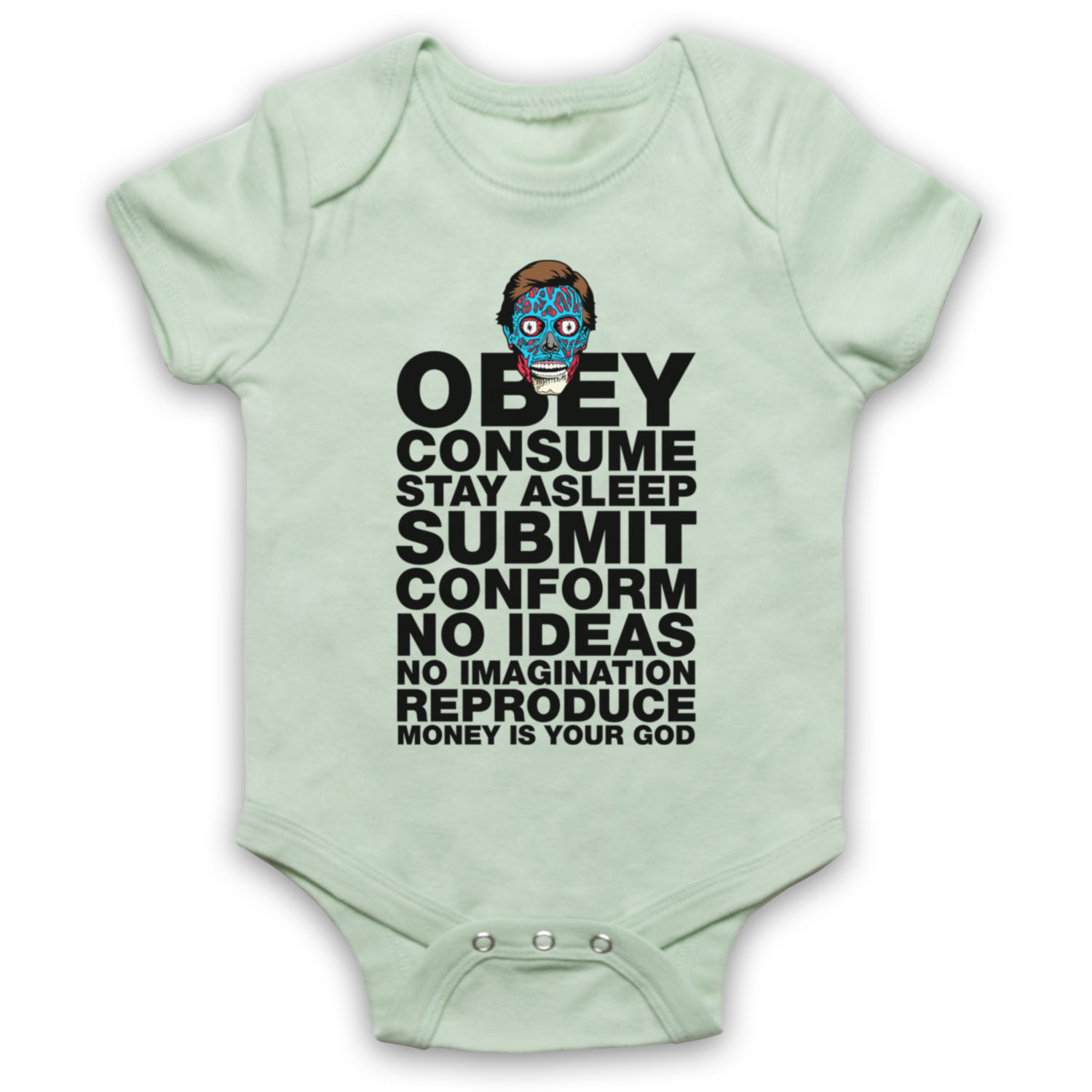 THEY LIVE SUBLIMINAL MESSAGES OBEY CONSUME MONEY IS GOD BABY GROW BABYGROW GIFT - Picture 10 of 10