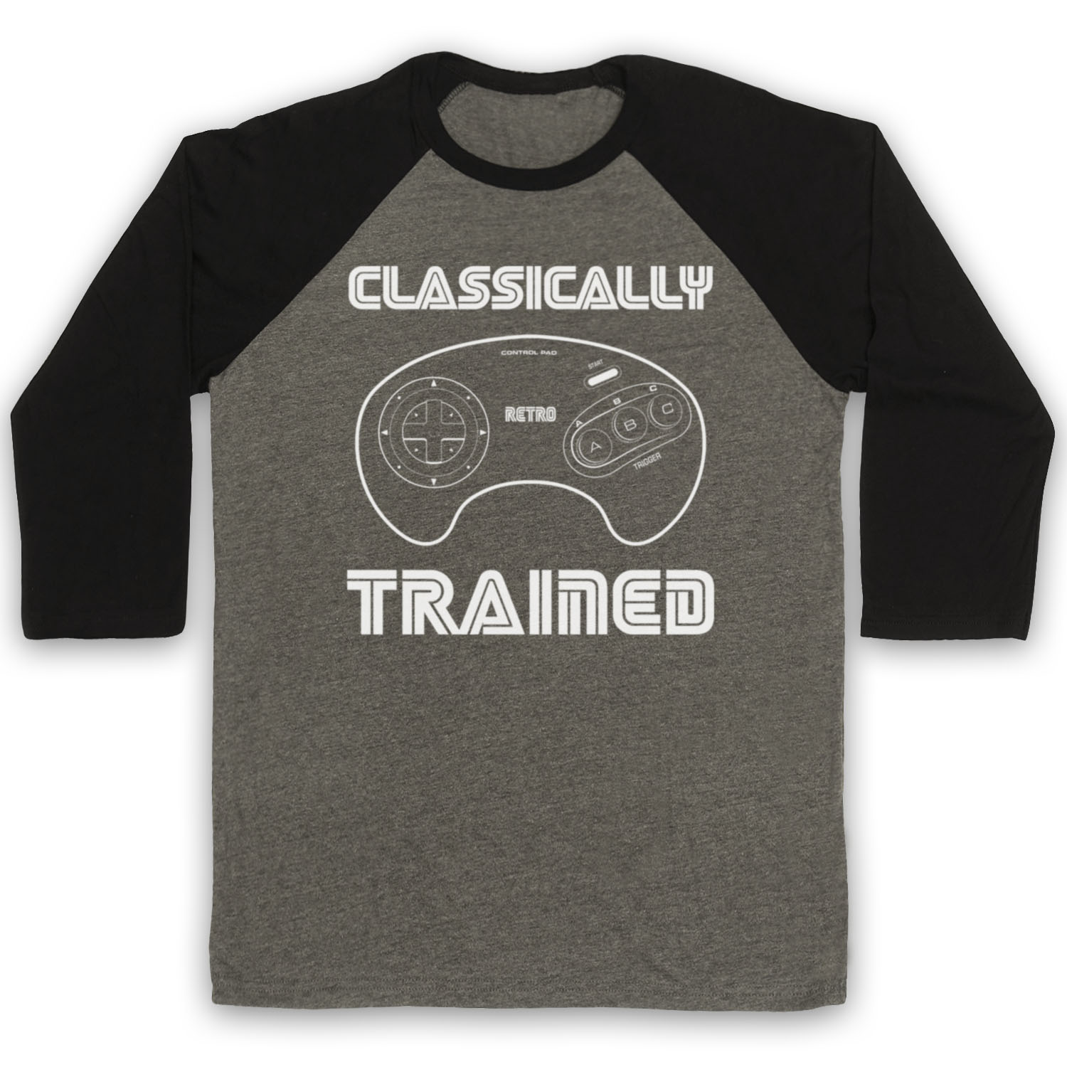 CLASSICALLY TRAINED MEGA RETRO CONSOLE CONTROLLER GAME 3/4 SLEEVE BASEBALL TEE - Picture 9 of 11