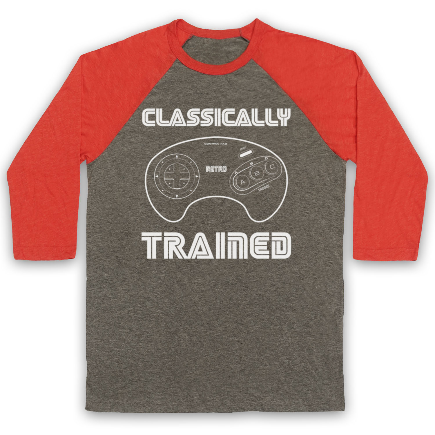 CLASSICALLY TRAINED MEGA RETRO CONSOLE CONTROLLER GAME 3/4 SLEEVE BASEBALL TEE - Picture 11 of 11