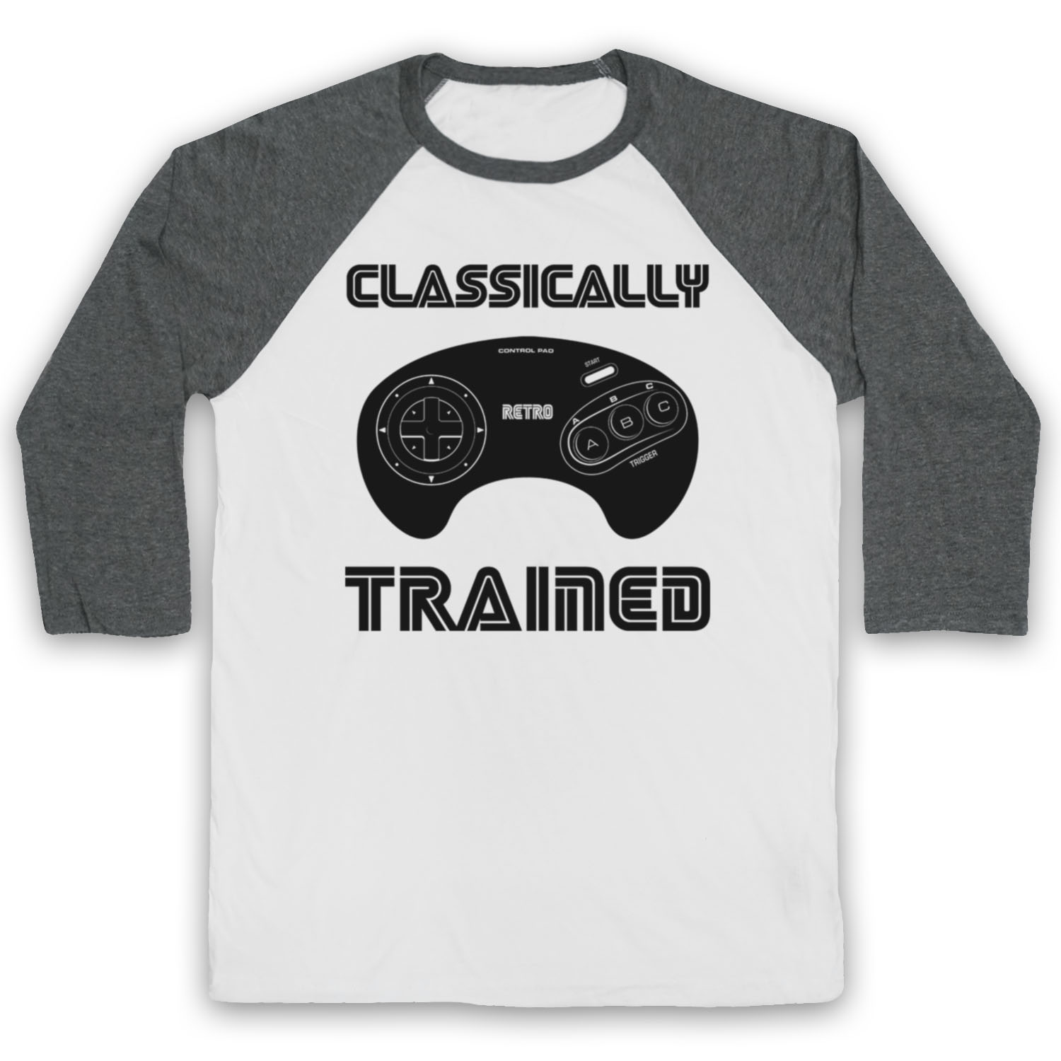 CLASSICALLY TRAINED MEGA RETRO CONSOLE CONTROLLER GAME 3/4 SLEEVE BASEBALL TEE - Picture 8 of 11