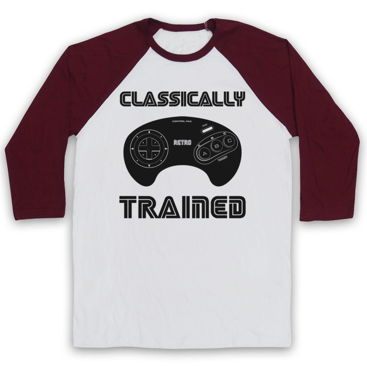 CLASSICALLY TRAINED MEGA RETRO CONSOLE CONTROLLER GAME 3/4 SLEEVE BASEBALL TEE - Picture 7 of 11