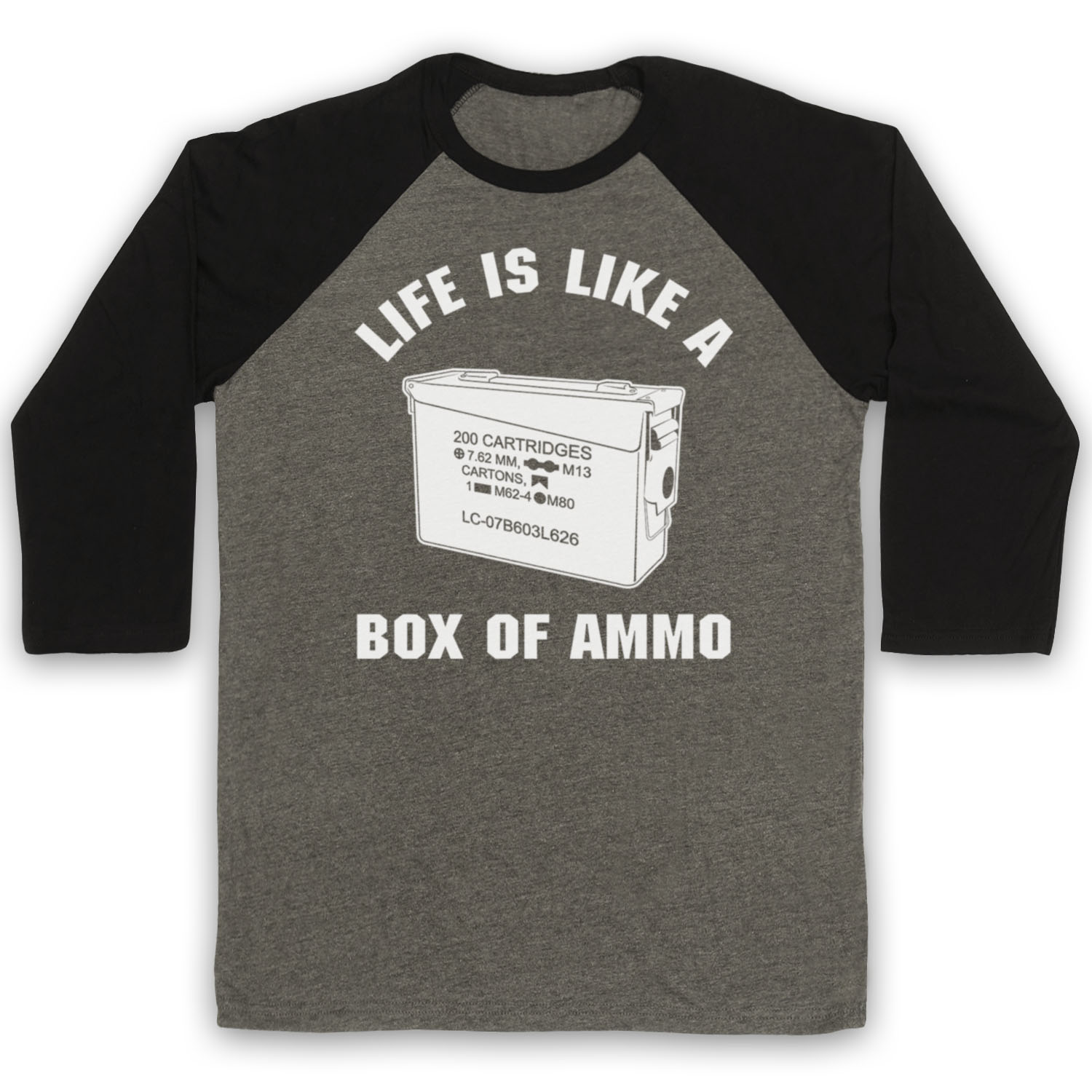 DUKE NUKEM UNOFFICIAL LIFE IS LIKE BOX AMMO VIDEO GAME 3/4 SLEEVE BASEBALL TEE - Picture 9 of 11
