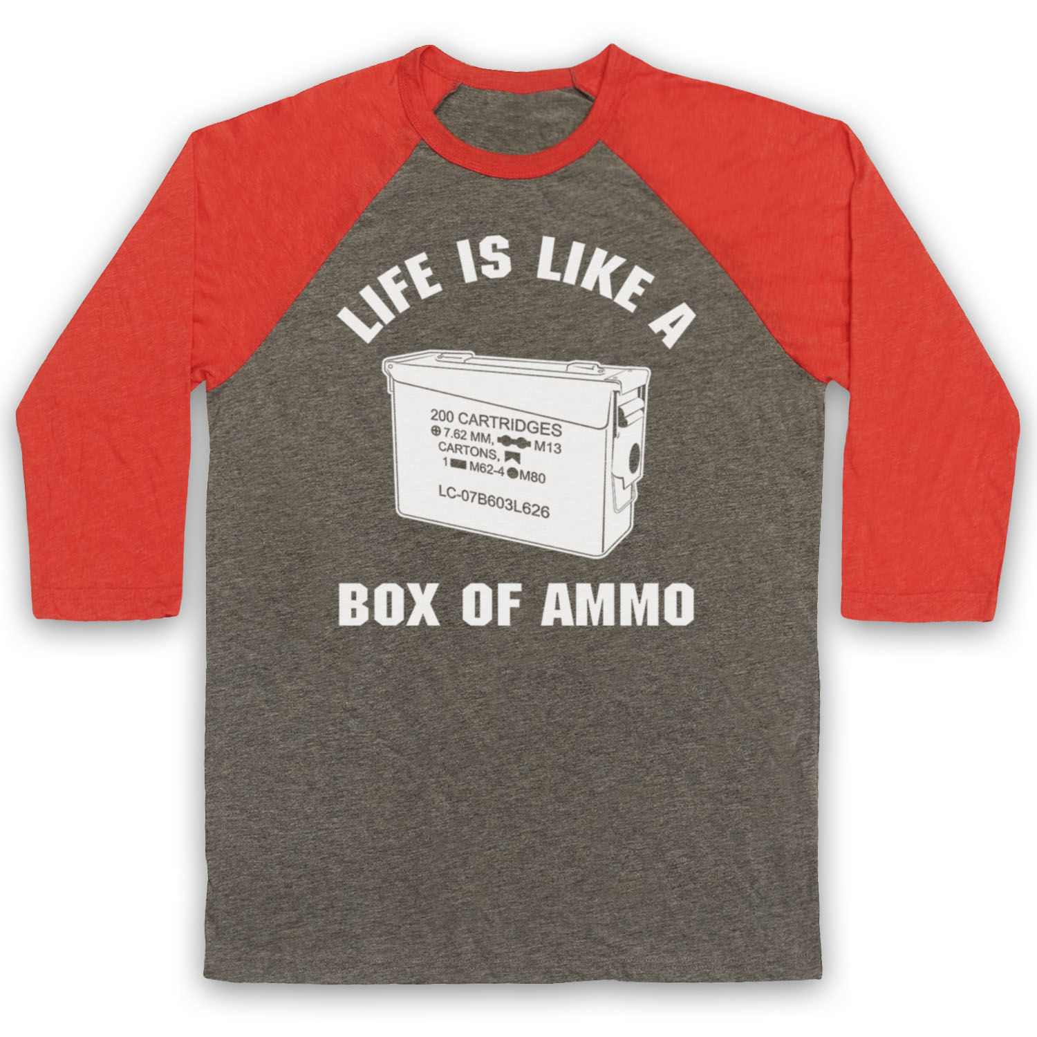 DUKE NUKEM UNOFFICIAL LIFE IS LIKE BOX AMMO VIDEO GAME 3/4 SLEEVE BASEBALL TEE - Picture 11 of 11