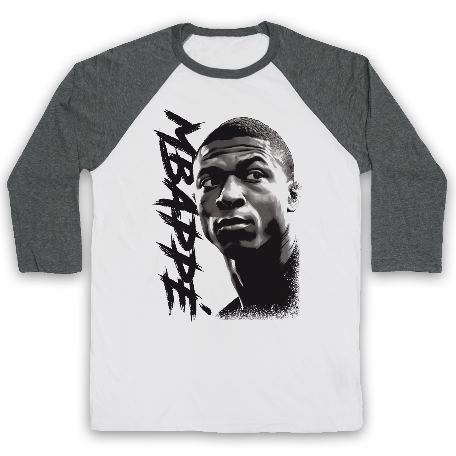 KYLIAN ILLUSTRATION FOOTBALL SOCCER HERO MBAPPÉ 3/4 SLEEVE MBAPPE BASEBALL TEE - Picture 8 of 8