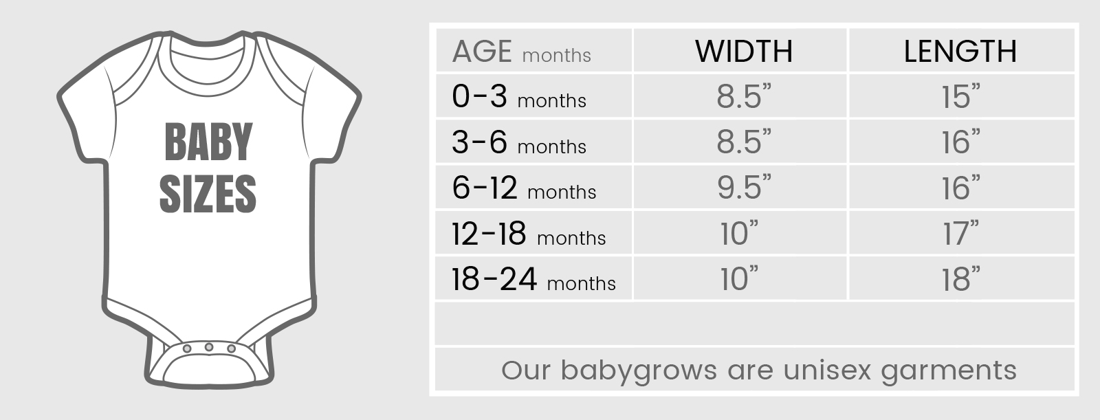 The Guns Of Brixton Babygrow Size Chart