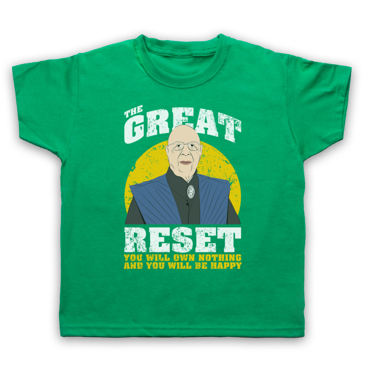 KLAUS SCHWAB THE GREAT RESET OWN NOTHING AND BE HAPPY KIDS CHILDS T-SHIRT - Picture 8 of 11